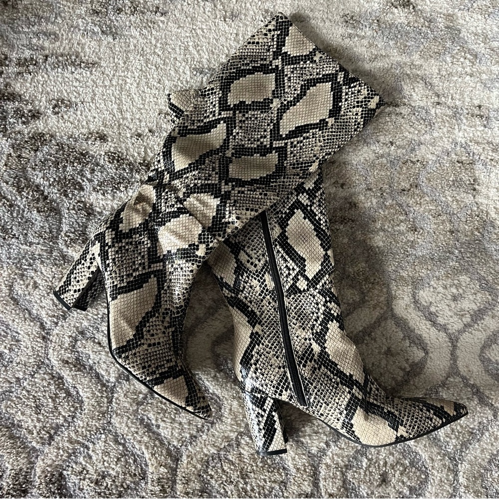 Guess Faux Snakeskin Knee High Boots